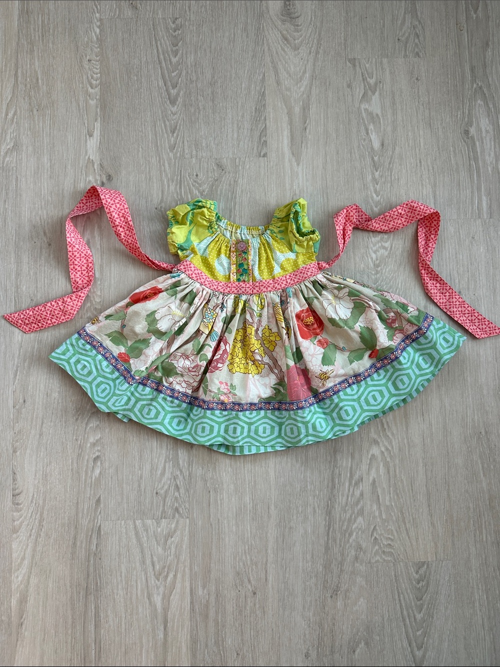 Matilda Jane Platinum Green Pink Floral Dress, size 12m